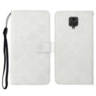 For Xiaomi Redmi Note 9 Pro Ethnic Style Embossed Pattern Horizontal Flip Leather Case with Holder & Card Slots & Wallet & Lanyard(White)