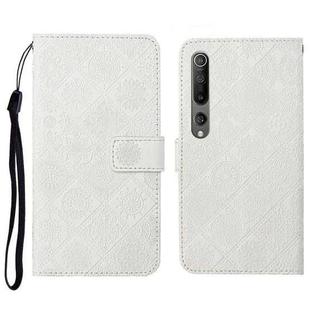 For Xiaomi Mi 10 5G Ethnic Style Embossed Pattern Horizontal Flip Leather Case with Holder & Card Slots & Wallet & Lanyard(White)