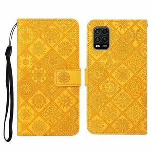 For Xiaomi Mi 10 Lite 5G Ethnic Style Embossed Pattern Horizontal Flip Leather Case with Holder & Card Slots & Wallet & Lanyard(Yellow)