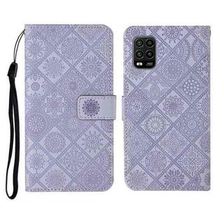 For Xiaomi Mi 10 Lite 5G Ethnic Style Embossed Pattern Horizontal Flip Leather Case with Holder & Card Slots & Wallet & Lanyard(Purple)