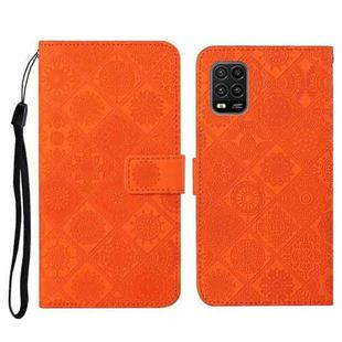 For Xiaomi Mi 10 Lite 5G Ethnic Style Embossed Pattern Horizontal Flip Leather Case with Holder & Card Slots & Wallet & Lanyard(Orange)