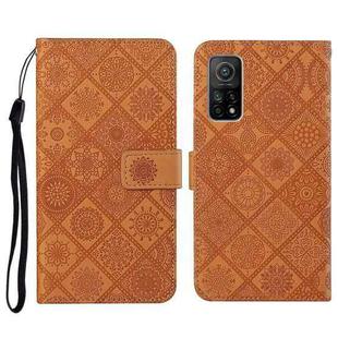 For Xiaomi Mi 10T 5G Ethnic Style Embossed Pattern Horizontal Flip Leather Case with Holder & Card Slots & Wallet & Lanyard(Brown)