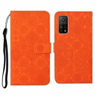 For Xiaomi Mi 10T 5G Ethnic Style Embossed Pattern Horizontal Flip Leather Case with Holder & Card Slots & Wallet & Lanyard(Orange)