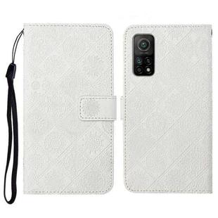 For Xiaomi Mi 10T 5G Ethnic Style Embossed Pattern Horizontal Flip Leather Case with Holder & Card Slots & Wallet & Lanyard(White)