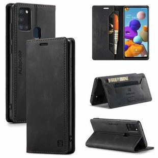 For Samsung Galaxy A21s AutSpace A01 Retro Skin-feel Crazy Horse Texture Horizontal Flip Leather Case with Holder & Card Slots & Wallet & RFID(Black)