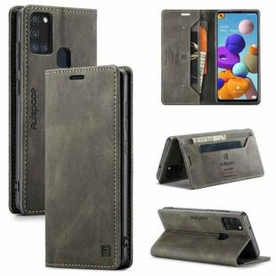 For Samsung Galaxy A21s AutSpace A01 Retro Skin-feel Crazy Horse Texture Horizontal Flip Leather Case with Holder & Card Slots & Wallet & RFID(Coffee)