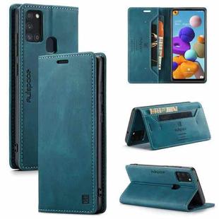 For Samsung Galaxy A21s AutSpace A01 Retro Skin-feel Crazy Horse Texture Horizontal Flip Leather Case with Holder & Card Slots & Wallet & RFID(Blue)