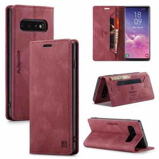 For Samsung Galaxy S10 AutSpace A01 Retro Skin-feel Crazy Horse Texture Horizontal Flip Leather Case with Holder & Card Slots & Wallet & RFID(Wine Red)