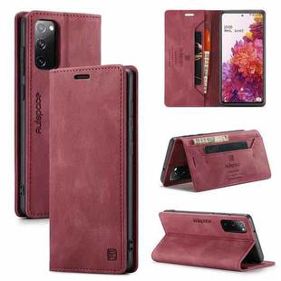 For Samsung Galaxy S20 FE AutSpace A01 Retro Skin-feel Crazy Horse Texture Horizontal Flip Leather Case with Holder & Card Slots & Wallet & RFID(Wine Red)