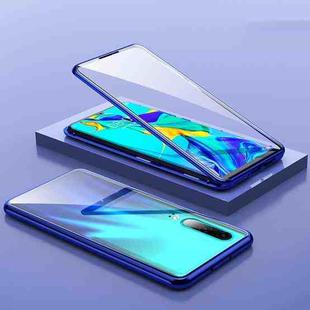 For Huawei P30 Magnetic Metal Frame Double-sided Tempered Glass Case(Blue)