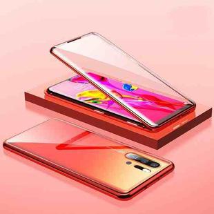 For Huawei P30 Pro Magnetic Metal Frame Double-sided Tempered Glass Case(Orange)