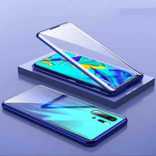 For Huawei P30 Pro Magnetic Metal Frame Double-sided Tempered Glass Case(Blue)