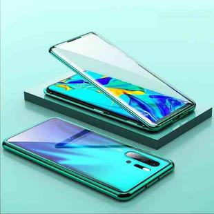 For Huawei P30 Pro Magnetic Metal Frame Double-sided Tempered Glass Case(Green)