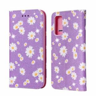 For Samsung Galaxy S20 FE Glittering Daisy Magnetic Horizontal Flip Leather Case with Holder & Card Slots & Photo Frame(Purple)