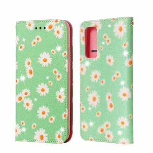For Samsung Galaxy S20 FE Glittering Daisy Magnetic Horizontal Flip Leather Case with Holder & Card Slots & Photo Frame(Green)