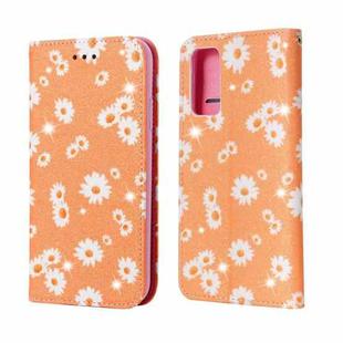 For Samsung Galaxy S20 FE Glittering Daisy Magnetic Horizontal Flip Leather Case with Holder & Card Slots & Photo Frame(Orange)