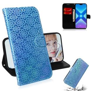 For Huawei Honor 8X Solid Color Colorful Magnetic Buckle Horizontal Flip PU Leather Case with Holder & Card Slots & Wallet & Lanyard(Blue)