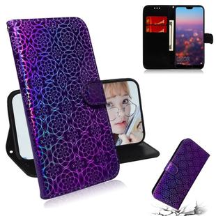 For Huawei P20 Solid Color Colorful Magnetic Buckle Horizontal Flip PU Leather Case with Holder & Card Slots & Wallet & Lanyard(Purple)