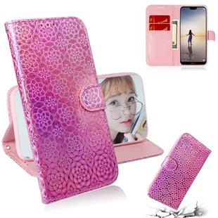 For Huawei P20 Lite / Nova 3e Solid Color Colorful Magnetic Buckle Horizontal Flip PU Leather Case with Holder & Card Slots & Wallet & Lanyard(Pink)