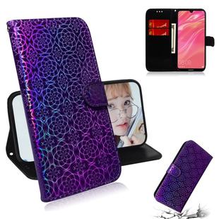 For Huawei Y7 Prime 2019 Solid Color Colorful Magnetic Buckle Horizontal Flip PU Leather Case with Holder & Card Slots & Wallet & Lanyard(Purple)