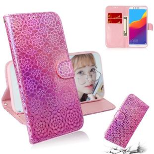 For Huawei Y6 2018 / Honor 7A Solid Color Colorful Magnetic Buckle Horizontal Flip PU Leather Case with Holder & Card Slots & Wallet & Lanyard(Pink)