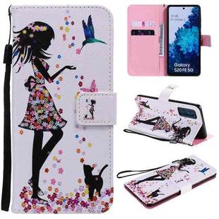 For Samsung Galaxy S20 FE Painting Horizontal Flip Leather Case with Holder & Card Slot & Lanyard(Woman and Cat)