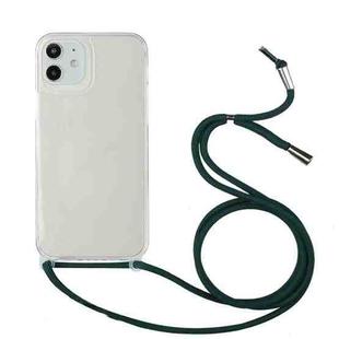 For iPhone 12 / 12 Pro Shockproof Ultra-thin TPU + Acrylic Protective Case with Lanyard(Dark Green)