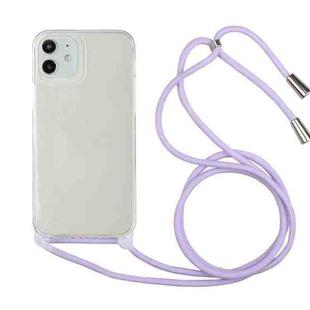 For iPhone 12 mini Shockproof Ultra-thin TPU + Acrylic Protective Case with Lanyard (Light Purple)