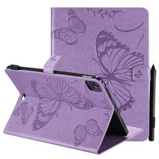 Pressed Printing Butterfly Pattern Horizontal Flip Leather Case with Holder & Card Slots & Wallet & Sleep / Wake-up Function For iPad Air 2022 / 2020 10.9 /iPad Pro 11 2020 / 2018(Purple)