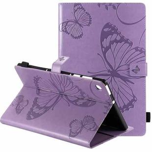 For Lenovo Tab M10 Plus TB-X606F Pressed Printing Butterfly Pattern Horizontal Flip Leather Case with Holder & Card Slots & Wallet & Sleep / Wake-up Function (Purple)