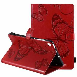 For Samsung Galaxy S6 Lite P610 Pressed Printing Butterfly Pattern Horizontal Flip Leather Case with Holder & Card Slots & Wallet & Sleep / Wake-up Function (Red)