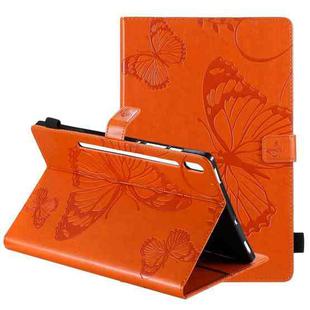 For Samsung Galaxy Tab S6 T860 Pressed Printing Butterfly Pattern Horizontal Flip Leather Case with Holder & Card Slots & Wallet & Sleep / Wake-up Function (Orange)