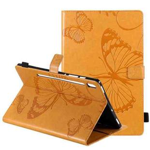 For Samsung Galaxy Tab S6 T860 Pressed Printing Butterfly Pattern Horizontal Flip Leather Case with Holder & Card Slots & Wallet & Sleep / Wake-up Function (Yellow)