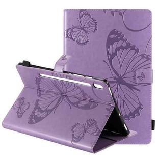 For Samsung Galaxy Tab S6 T860 Pressed Printing Butterfly Pattern Horizontal Flip Leather Case with Holder & Card Slots & Wallet & Sleep / Wake-up Function (Purple)