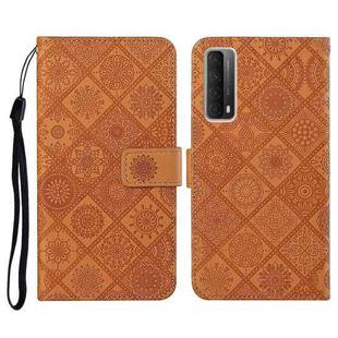 For Huawei P smart 2021 Ethnic Style Embossed Pattern Horizontal Flip Leather Case with Holder & Card Slots & Wallet & Lanyard(Brown)