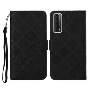 For Huawei P smart 2021 Ethnic Style Embossed Pattern Horizontal Flip Leather Case with Holder & Card Slots & Wallet & Lanyard(Black)