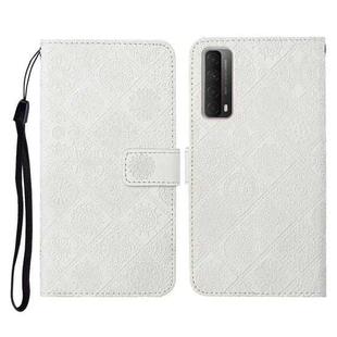 For Huawei P smart 2021 Ethnic Style Embossed Pattern Horizontal Flip Leather Case with Holder & Card Slots & Wallet & Lanyard(White)