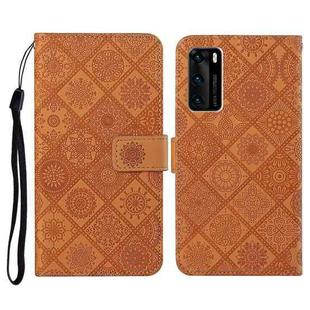 For Huawei P40 Ethnic Style Embossed Pattern Horizontal Flip Leather Case with Holder & Card Slots & Wallet & Lanyard(Brown)