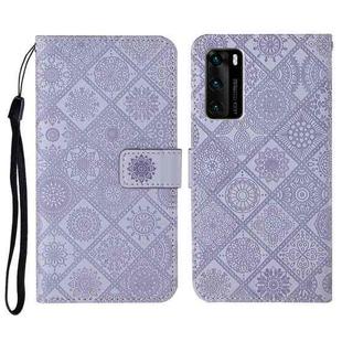 For Huawei P40 Ethnic Style Embossed Pattern Horizontal Flip Leather Case with Holder & Card Slots & Wallet & Lanyard(Purple)