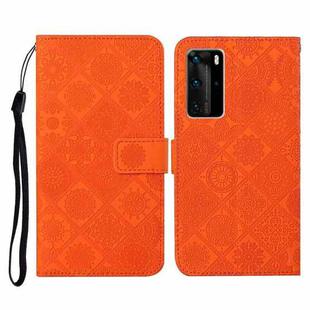 For Huawei P40 Pro Ethnic Style Embossed Pattern Horizontal Flip Leather Case with Holder & Card Slots & Wallet & Lanyard(Orange)