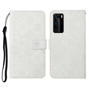 For Huawei P40 Pro Ethnic Style Embossed Pattern Horizontal Flip Leather Case with Holder & Card Slots & Wallet & Lanyard(White)