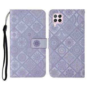 For Huawei P40 lite / nova 6 SE Ethnic Style Embossed Pattern Horizontal Flip Leather Case with Holder & Card Slots & Wallet & Lanyard(Purple)