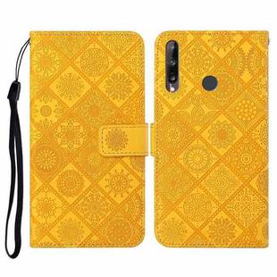 Huawei P40 lite E / Y7p Ethnic Style Embossed Pattern Horizontal Flip Leather Case with Holder & Card Slots & Wallet & Lanyard(Yellow)