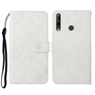 Huawei P40 lite E / Y7p Ethnic Style Embossed Pattern Horizontal Flip Leather Case with Holder & Card Slots & Wallet & Lanyard(White)