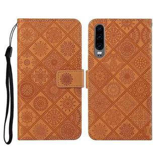 For Huawei P30 Ethnic Style Embossed Pattern Horizontal Flip Leather Case with Holder & Card Slots & Wallet & Lanyard(Brown)