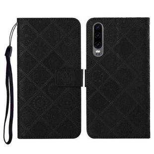For Huawei P30 Ethnic Style Embossed Pattern Horizontal Flip Leather Case with Holder & Card Slots & Wallet & Lanyard(Black)