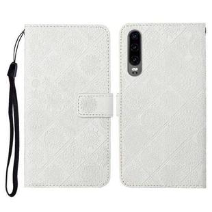 For Huawei P30 Ethnic Style Embossed Pattern Horizontal Flip Leather Case with Holder & Card Slots & Wallet & Lanyard(White)