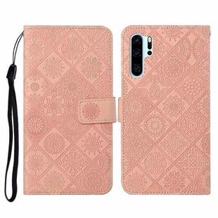 For Huawei P30 Pro Ethnic Style Embossed Pattern Horizontal Flip Leather Case with Holder & Card Slots & Wallet & Lanyard(Pink)