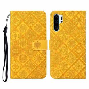 For Huawei P30 Pro Ethnic Style Embossed Pattern Horizontal Flip Leather Case with Holder & Card Slots & Wallet & Lanyard(Yellow)