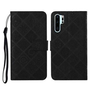 For Huawei P30 Pro Ethnic Style Embossed Pattern Horizontal Flip Leather Case with Holder & Card Slots & Wallet & Lanyard(Black)